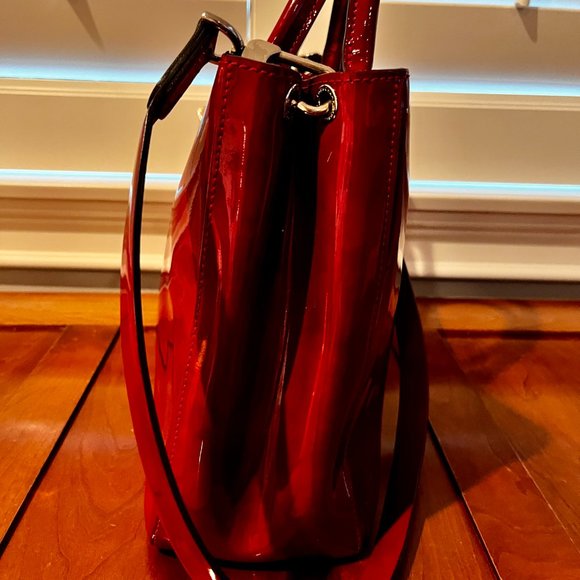 Longchamp Roseau Ruby Red Patent Leather Top Handle Purse with Shoulder Strap - Picture 5 of 7